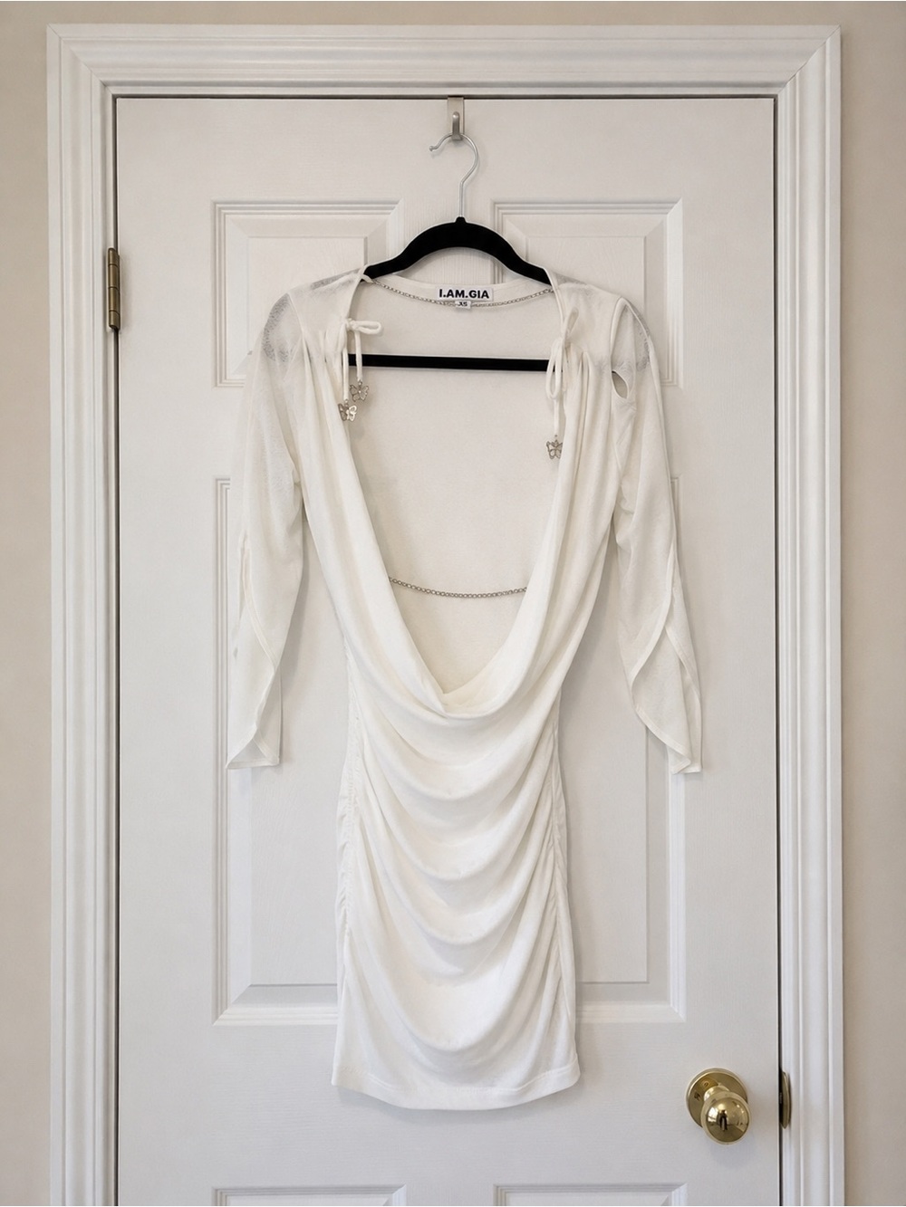 I.AM.GIA Carlotta White Cowl Neck Ruched Mini DISCONTINUED style Dress - Picture 2 of 7